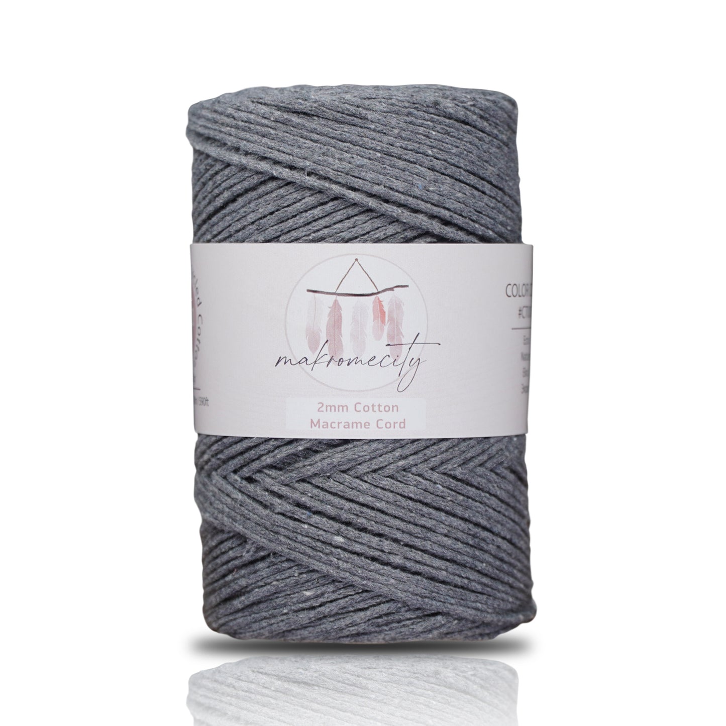Premium 250 gr 185 metre 2mm Koton Pamuk Makrome İpi - Koyu Gri