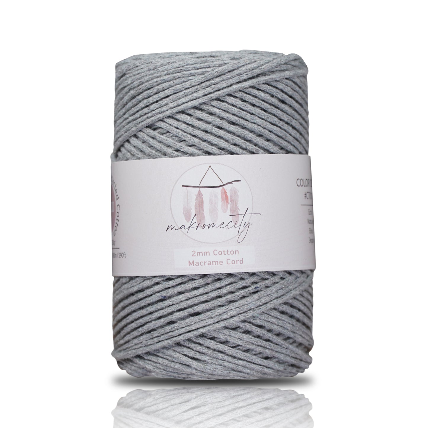 Premium 250 gr 185 metre 2mm Koton Pamuk Makrome İpi - Gri 