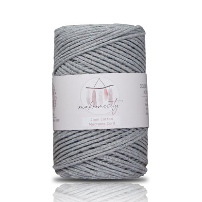 Premium 250 gr 185 metre 2mm Koton Pamuk Makrome İpi - Gri 