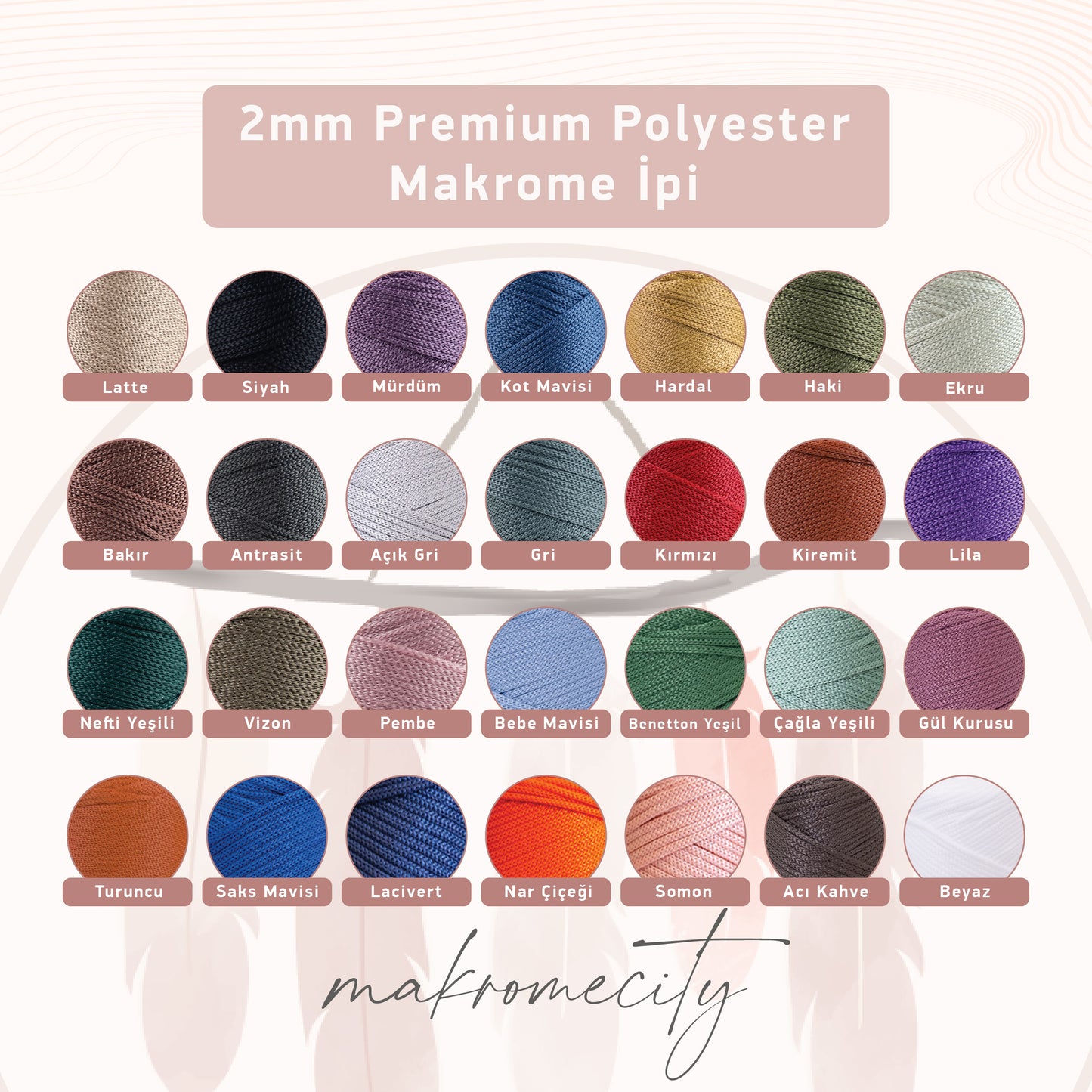 Polyester Makrome İpi 2mm x 115 metre - Açık Gri 