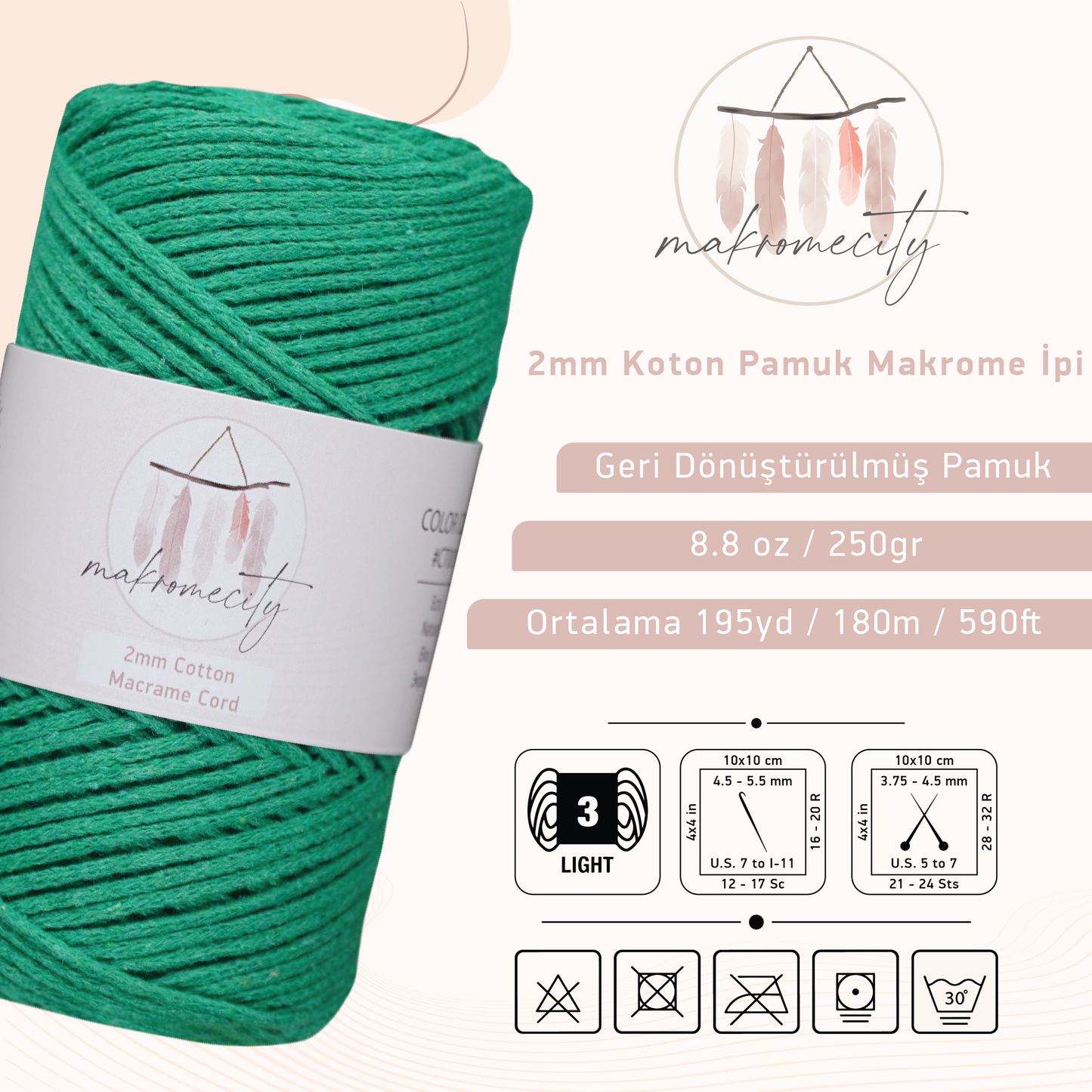 Premium 250 gr 185 metre 2mm Koton Pamuk Makrome İpi - Benetton 